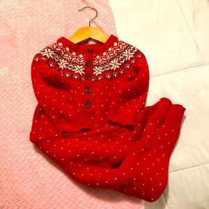 Hanna Andersson red fair isle red knit sweater holiday romper 18-24 months NWOT